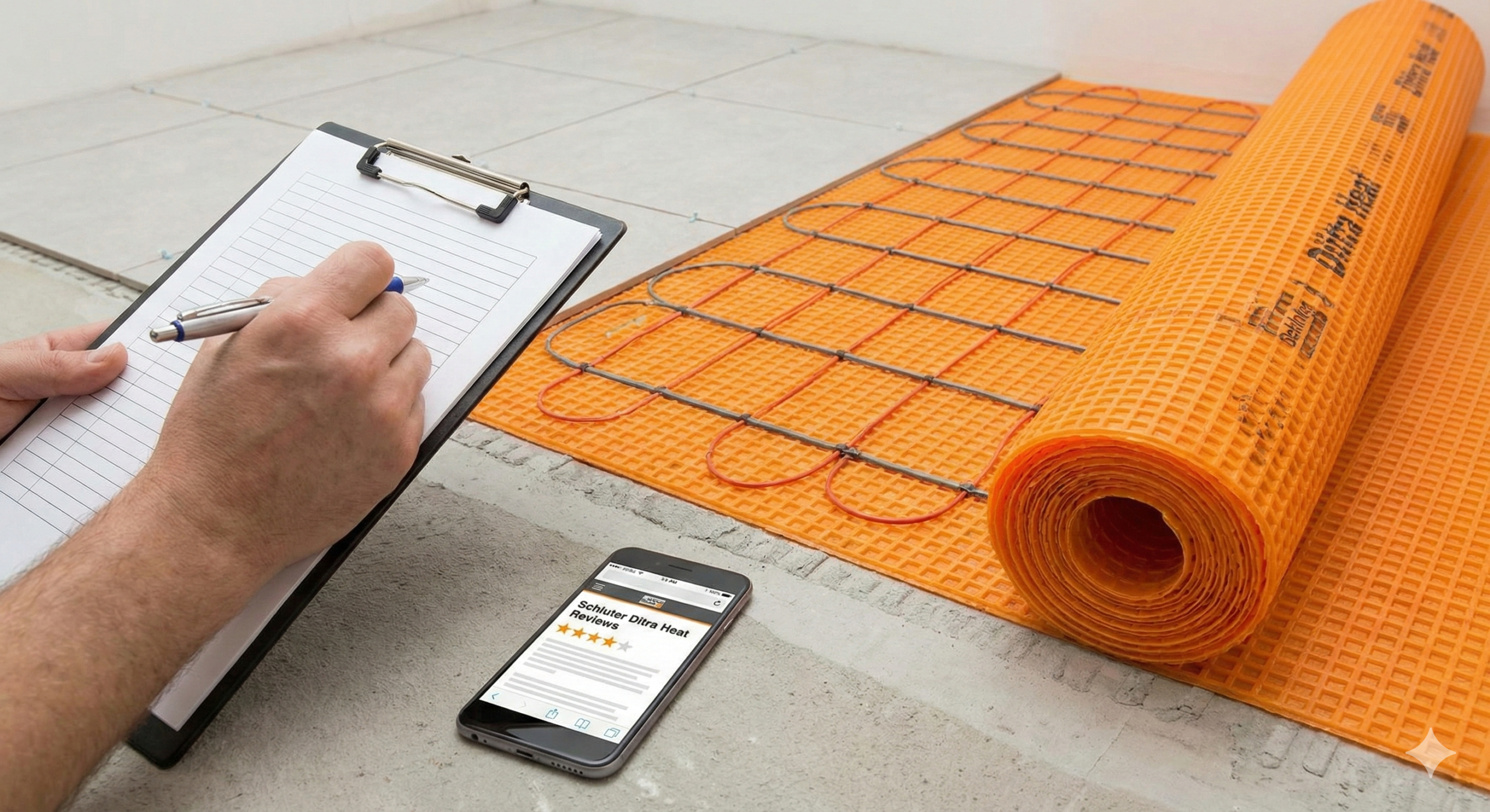 Tiled bathroom floor with radiant heating