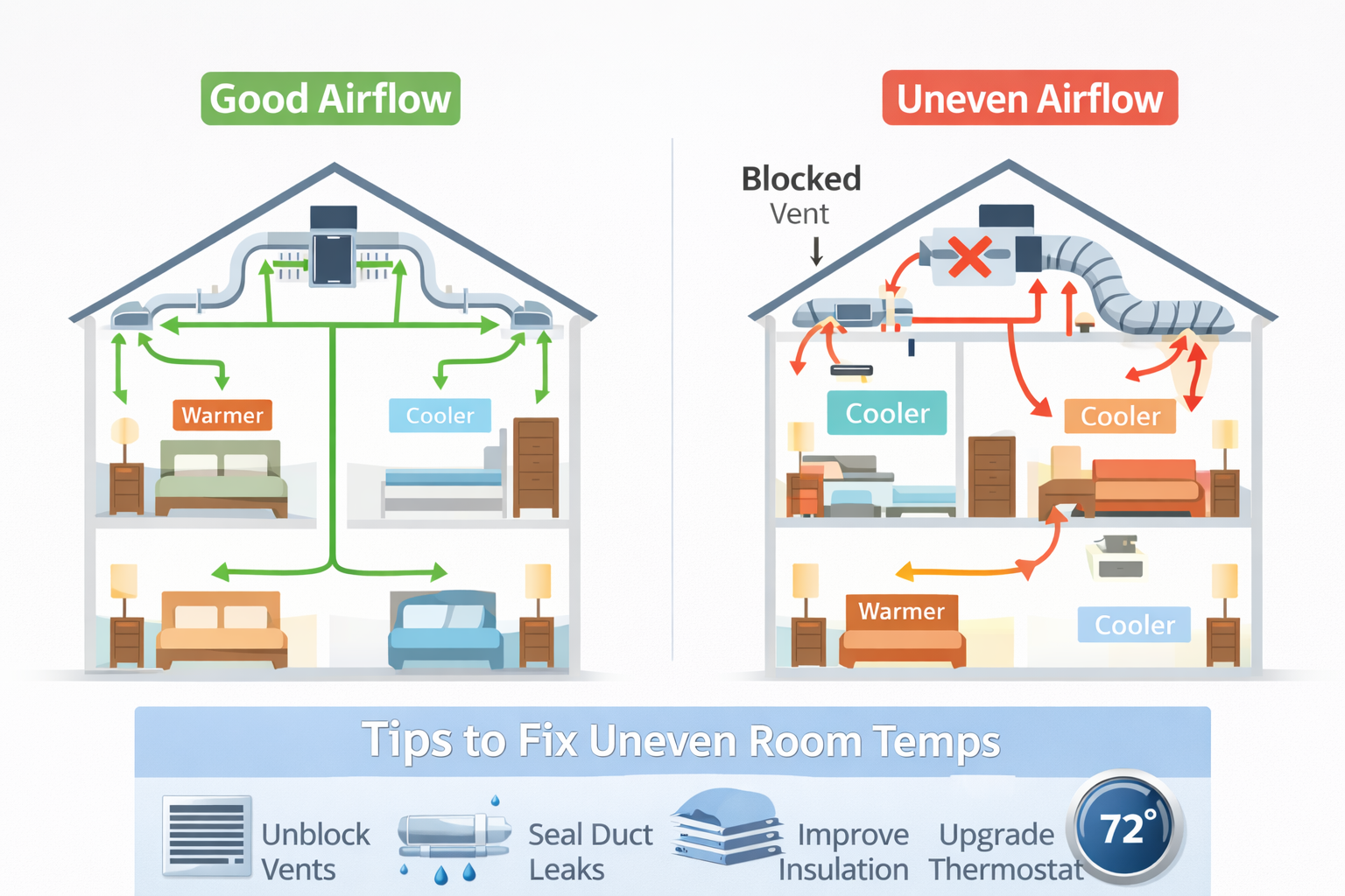 uneven room temperatures airflow diagram HVAC system