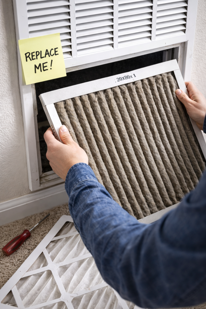 dirty air filter blocking airflow causing AC not cooling