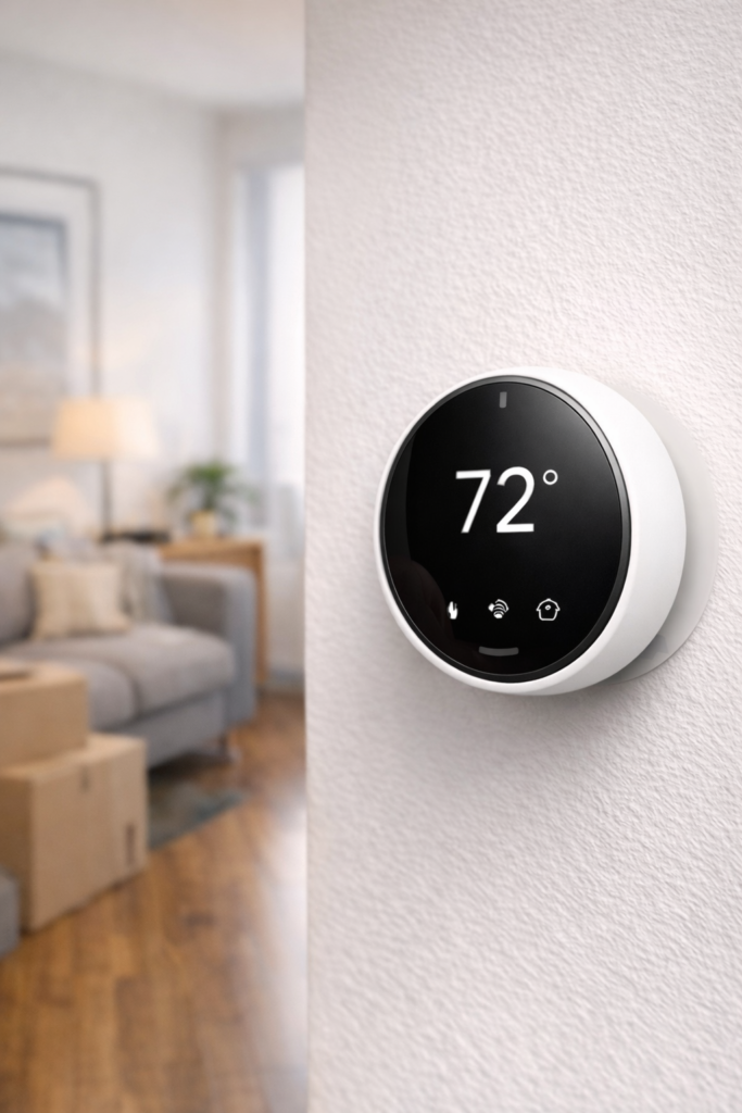 smart thermostat installed in apartment wall