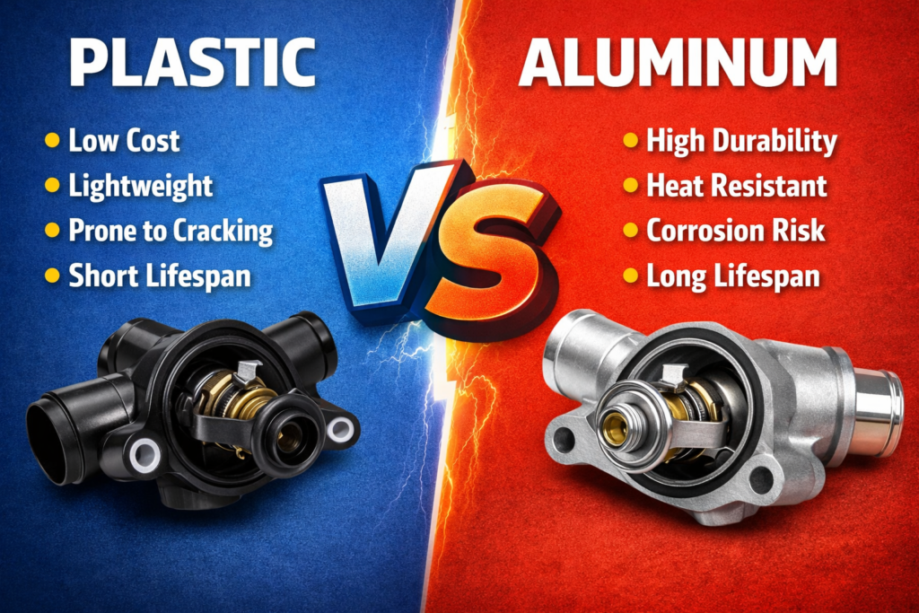 plastic vs aluminum thermostat housing comparison