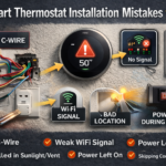 Smart thermostat installation mistakes infographic showing common setup errors