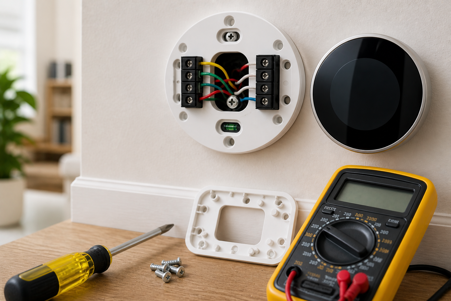 smart thermostat wiring troubleshooting with multimeter and tools