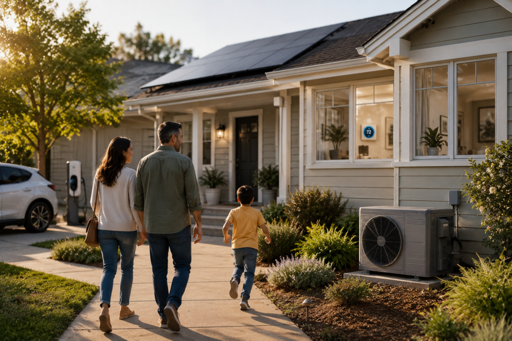 California Home Energy Rebates 2026 helping homeowners reduce energy costs through heat pumps, solar panels, smart thermostats, and energy-efficient home improvements